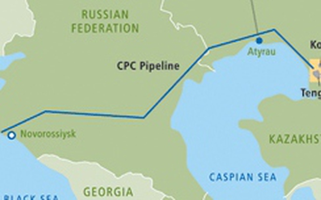 Bản đồ đường ống CPC vận chuyển dầu của Kazakhstan đến cảng Novorossiysk ở Biển Đen. Ảnh: Euractiv.com