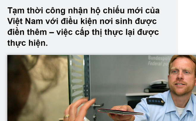 Thông báo của Đại sứ quán Đức ngày 19-8 về việc cấp lại visa trên hộ chiếu mẫu mới có bổ sung thông tin nơi sinh - Ảnh chụp màn hình Đại sứ quán Đức tại Hà Nội