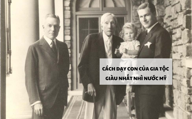 4 đời gia tộc Rockfeller:John D. Rockefeller, Sr. (thứ 2 từ trái qua), John D. Rockefeller, Jr. (ngoài cùng bên phải), Nelson A. Rockefeller (ngoài cùng bên trái), và Rodman C. Rockefeller (thứ 2 từ phải sang).