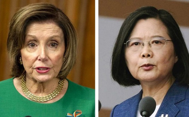 Chủ tịch Hạ viện Mỹ Nancy Pelosi (trái) gặp nhà lãnh đạo Đài Loan Thái Anh Văn sáng 3-8 - Ảnh: KYODO NEWS