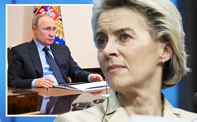 Tổng thống Nga Vladimir Putin và Chủ tịch Ủy ban châu Âu Ursula Von der Leyen. Ảnh: Daily Express