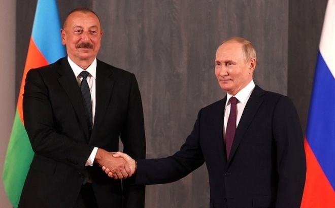 Tổng thống Azerbaijan Aliyev và Tổng thống Nga Putin. Ảnh: Kremlin.