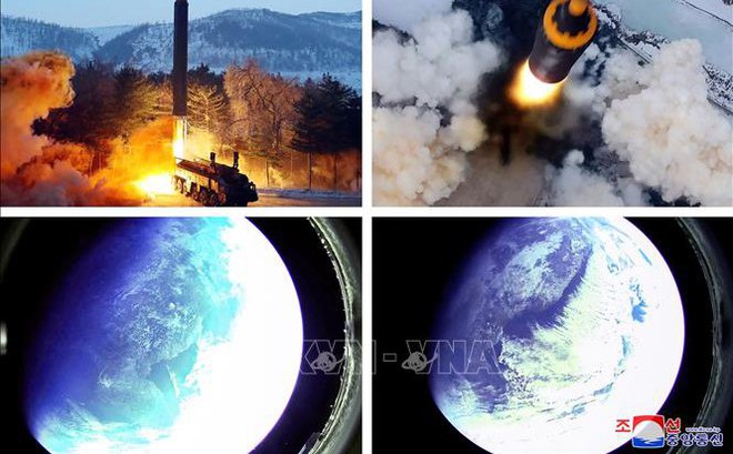 Triều Tiên thử nghiệm tên lửa đạn đạo tầm xa - trung đất đối đất Hwasong 12 tại một địa điểm bí mật. Ảnh: AFP/TTXVN