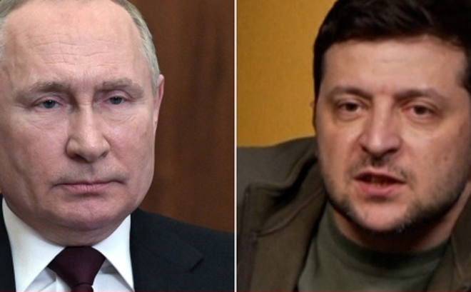 Tổng thống Nga Vladimir Putin và Tổng thống Ukraine Vladimir Zelensky. (Ảnh: CNN)