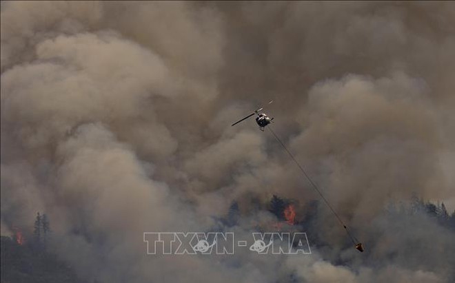 Máy bay dập lửa cháy rừng ở Yreka, bang California (Mỹ) ngày 2/8/2022. Ảnh: AFP/TTXVN