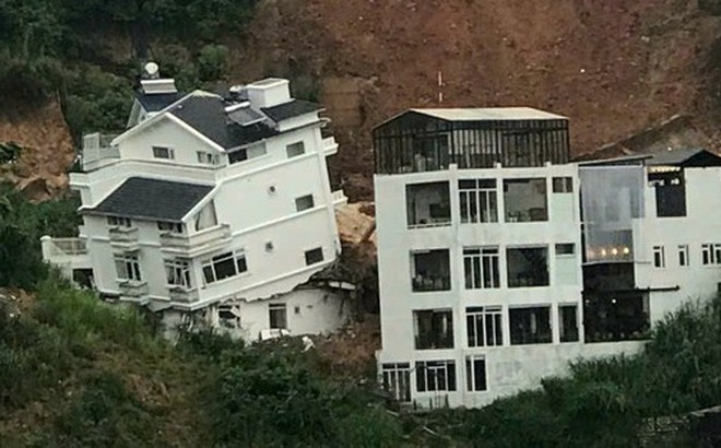 Sập thành taluy khiến nhiều căn nhà bị hư hại tại Đà Lạt. Ảnh: N.H