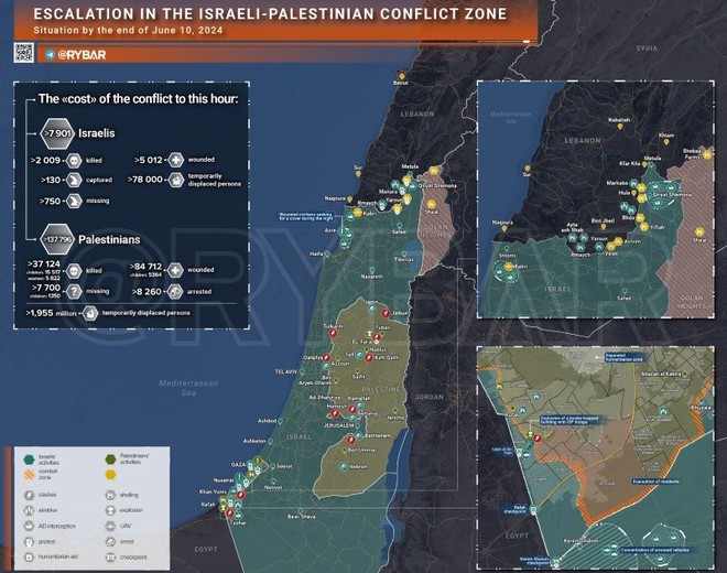 Bản đồ xung đột Israel - Hama ngày 10/6. (Ảnh: Rybar)
