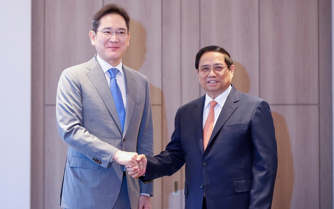 Thủ tướng Phạm Minh Chính tiếp ông Lee Jae Yong, Chủ tịch Tập đoàn Samsung. Ảnh: VGP

