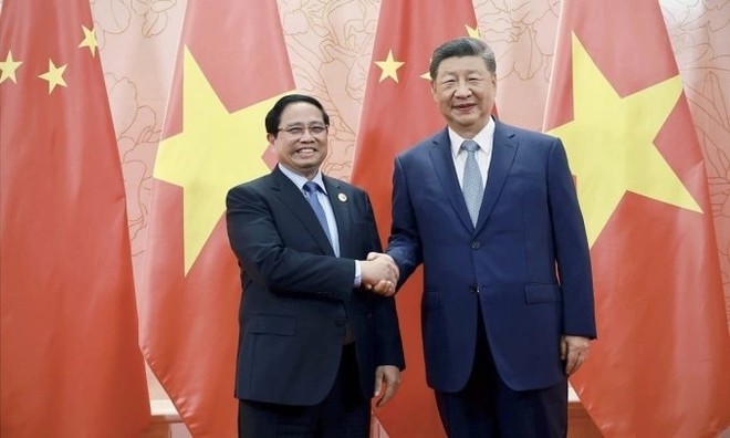 Thủ tướng Phạm Minh Chính và Tổng Bí thư, Chủ tịch Trung Quốc Tập Cận Bình tại thành phố Thiên Tân, chiều 31/8. Ảnh: TTXVN Thủ tướng Phạm Minh Chính và Tổng Bí thư, Chủ tịch Trung Quốc Tập Cận Bình tại thành phố Thiên Tân, chiều 31/8. Ảnh: TTXVN