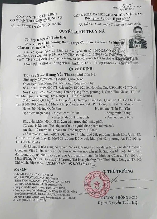 Hoàng Yến Thanh vừa ra đầu thú - Ảnh 1.