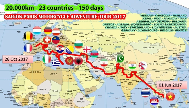 Chàng trai phượt bằng xe máy từ Việt Nam, vượt 20 nghìn km qua 23 quốc gia trong 150 ngày - Ảnh 2.