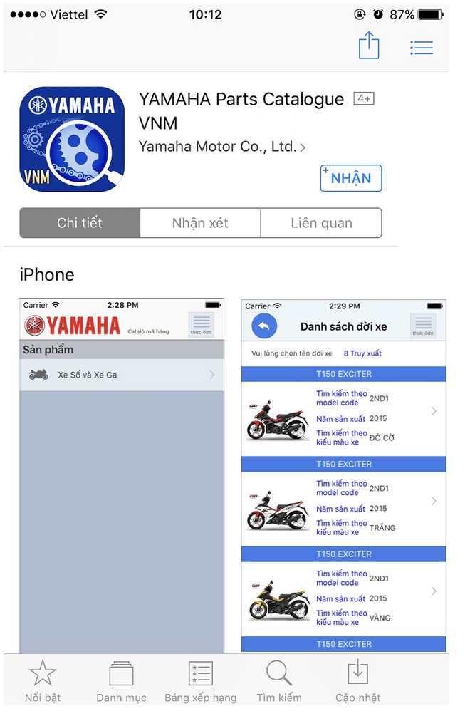 Dân chơi xe nghiền app "Catalogue Phụ tùng" của Yamaha