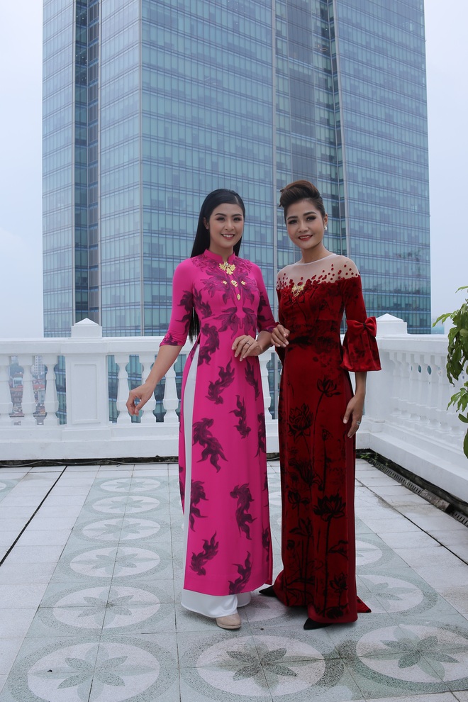 Hoa hậu Ngọc Hân mặc áo dài dát vàng 9999 - Ảnh 2.