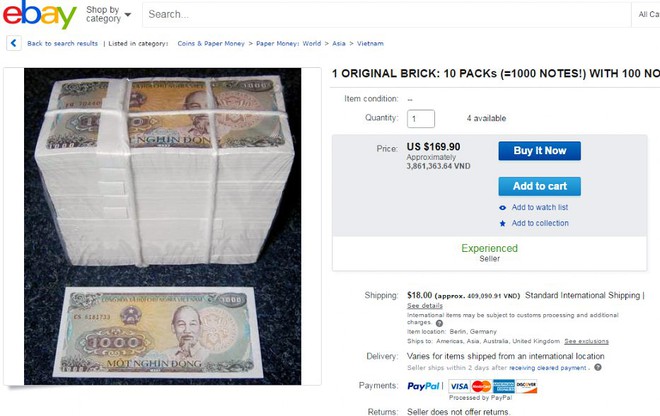 Tiền cũ 1 đồng Việt Nam rao bán 45 triệu trên eBay - Ảnh 1.