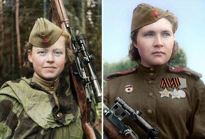 Các nữ xạ thủ bắn tỉa Xô viết sinh động trong những bức ảnh tô màu - Ảnh 10.