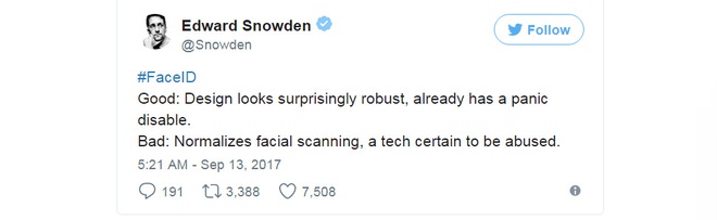 Snowden lên tiếng về iPhone X: Face ID là thiết kế đáng kinh ngạc, nhưng dễ bị lợi dụng! - Ảnh 1.