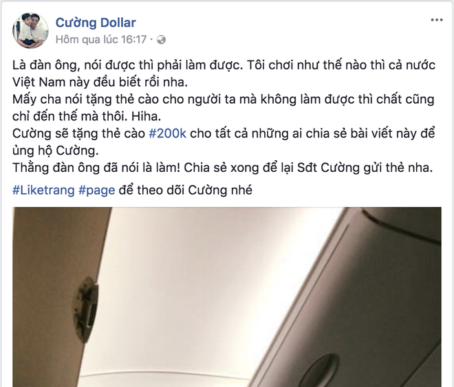 Dùng chiêu tặng thẻ cào giá 200.000 đồng, Cường Dollar hút 150.000 người vào bẫy - Ảnh 1.