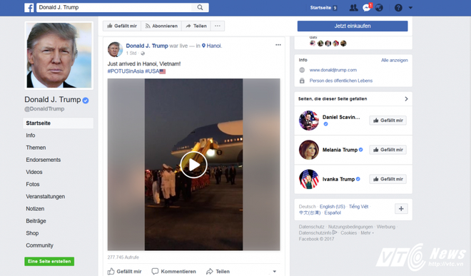 Vừa đến Hà Nội, Facebook của Tổng thống Trump đã phát trực tiếp video - Ảnh 1.