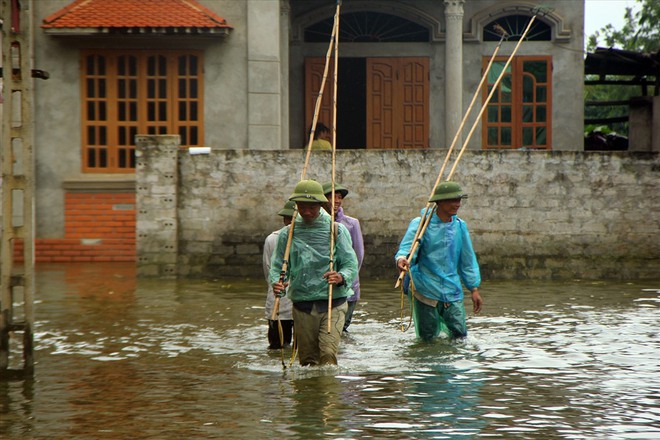 Gần 1 tuần vỡ đê Chương Mỹ: Trẻ em ngồi xe cải tiến vượt sông đến trường - Ảnh 14.