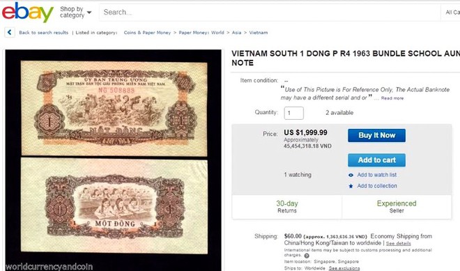 Tiền cũ 1 đồng Việt Nam rao bán 45 triệu trên eBay - Ảnh 2.