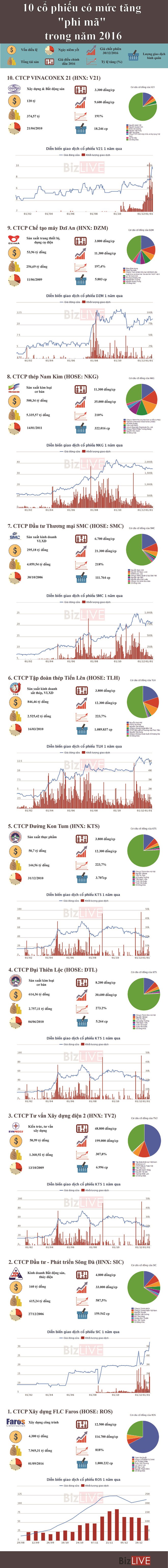 [Infographic] Top 10 cổ phiếu có mức tăng “phi mã” trong năm 2016 - Ảnh 1.