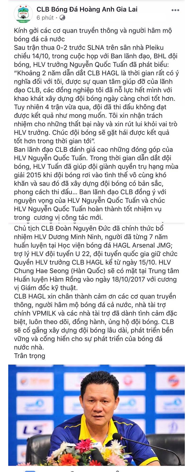 Nóng: HLV Quốc Tuấn từ chức, bầu Đức đưa trợ lý ĐT Việt Nam lên dẫn dắt HAGL - Ảnh 1.