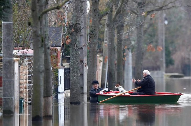 Hình ảnh dân Pháp chèo thuyền giữa đường phố Paris vì lụt lội - Ảnh 4.