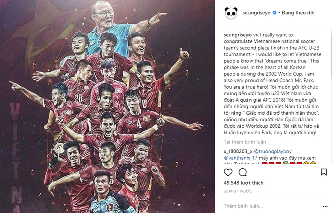Thành viên nhóm Big Bang hết lời khen ngợi chiến công của U23 Việt Nam - Ảnh 1.