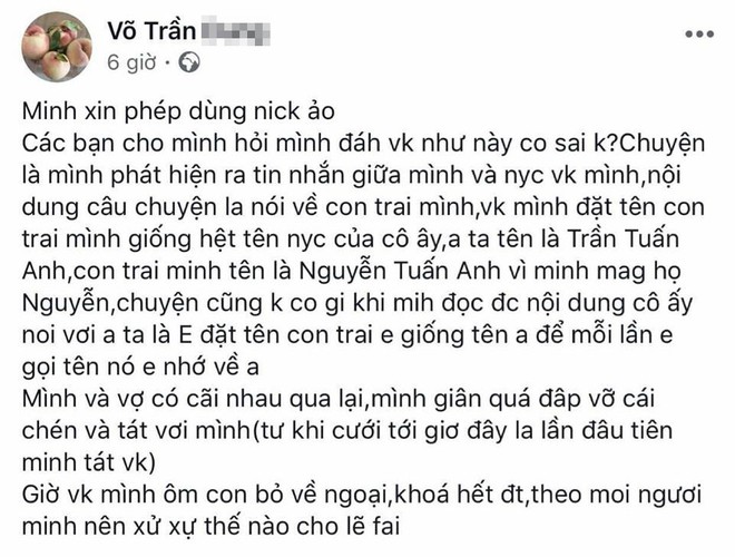 Vợ đặt tên con y hệt tên người cũ, chồng lỡ mạnh tay rồi lên mạng hỏi nên hòa hay cứng - Ảnh 1.