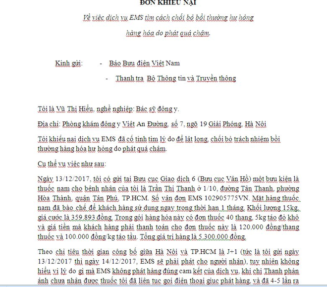 Gói thuốc nam bị mốc do phát quá chậm, EMS đã bồi thường 3,9 triệu đồng cho khách hàng - Ảnh 1.