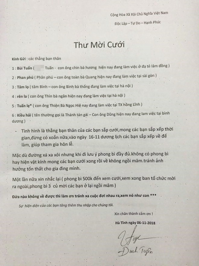 Thư mời cưới như lệnh: Không có phong bì, các bạn không ngồi mâm, tránh tổn thất cho gia đình mình - Ảnh 1.