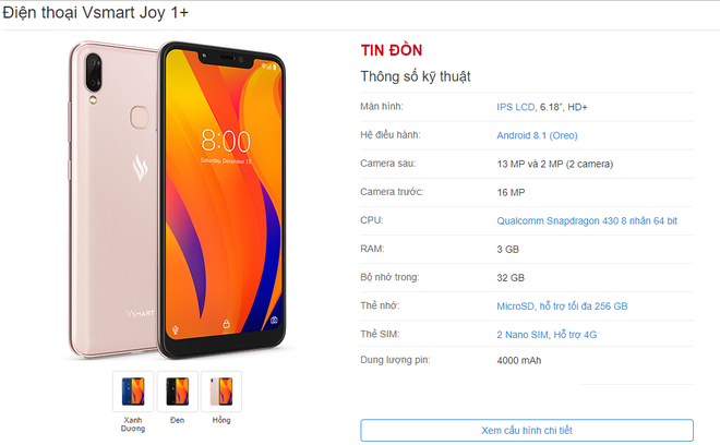 [Nóng] Lộ diện toàn bộ cấu hình chi tiết của 4 mẫu điện thoại VSmart - Ảnh 2.