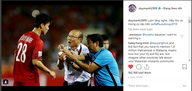 Tài khoản cá nhân của Duy Mạnh bị CĐV Malaysia tấn công sau trận chung kết lượt đi - Ảnh 1.