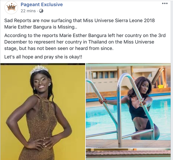 Hoa hậu Sierra Leone bất ngờ mất tích khi lên đường đến Thái Lan dự thi Miss Universe? - Ảnh 1.