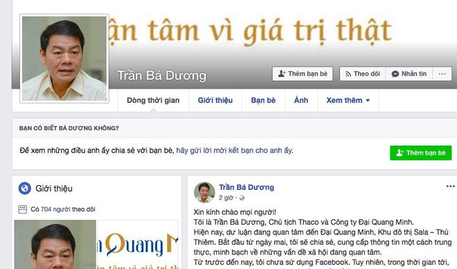 Chủ tịch THACO Trần Bá Dương lập Facebook để thông tin  về Thủ Thiêm nhưng bị sập sau 90 phút - Ảnh 1.