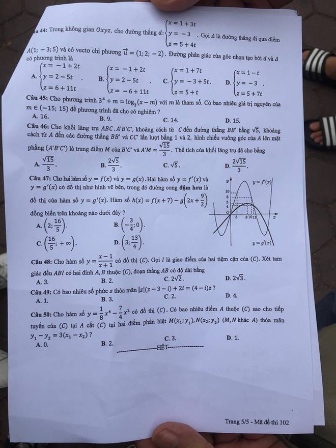 Gợi ý đáp án 24 mã đề thi môn Toán kỳ thi THPT Quốc gia 2018 - Ảnh 21.