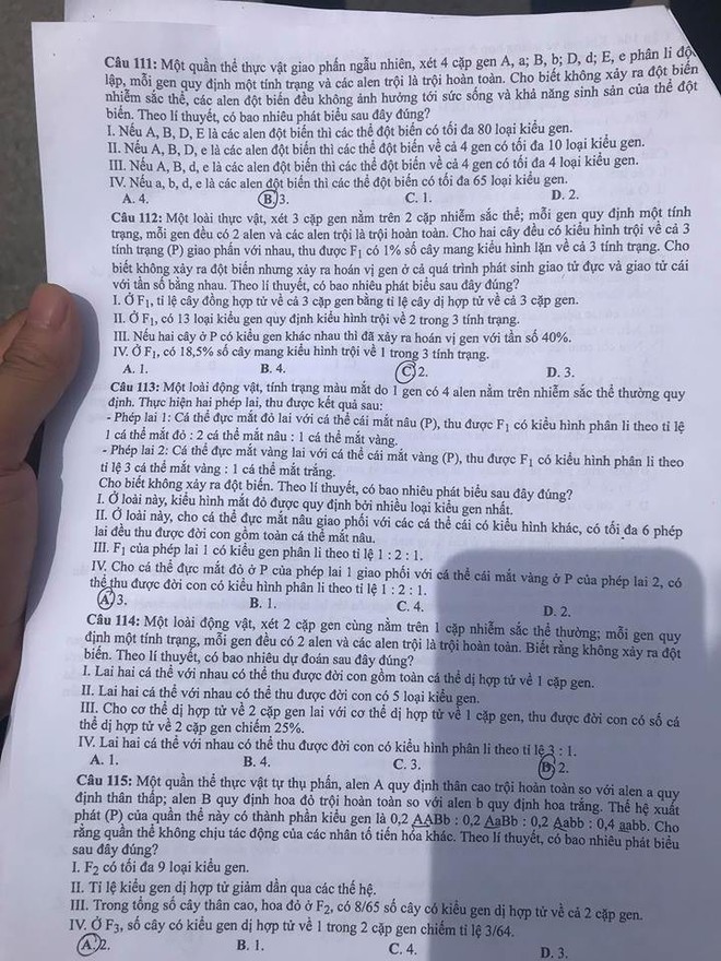 Gợi ý đáp án môn Sinh học tất cả mã đề thi THPT Quốc gia 2018 - Ảnh 10.