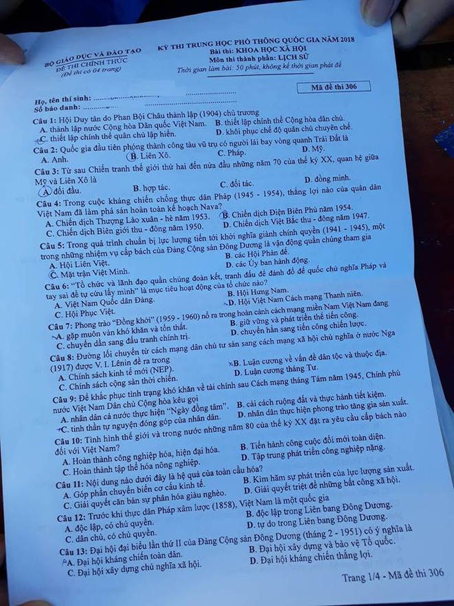 Gợi ý đáp án các mã đề thi môn Lịch sử trong kỳ thi THPT Quốc gia 2018 - Ảnh 17.