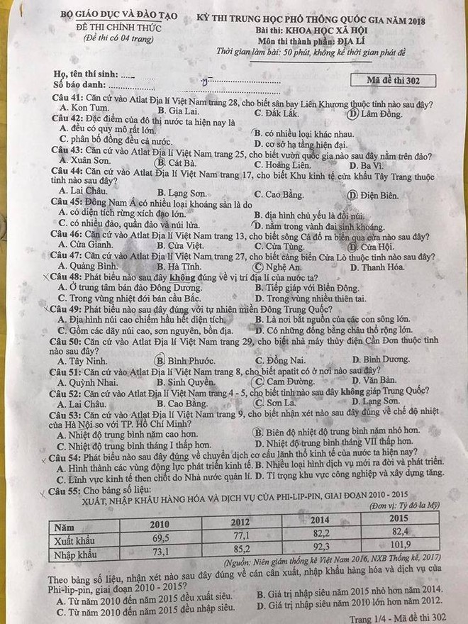 Gợi ý đáp án các mã đề thi môn Địa lý trong kỳ thi THPT Quốc gia 2018 - Ảnh 12.