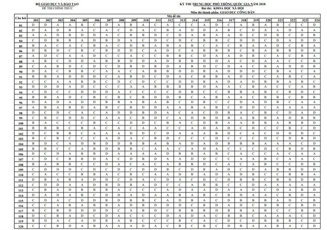 Đáp án chính thức 9 môn thi THPT Quốc gia 2018 - Ảnh 9.