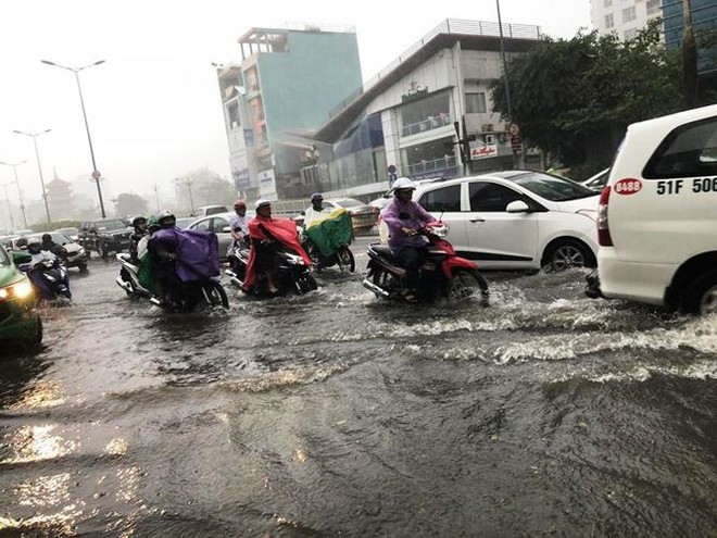 Giao thông cửa ngõ Tân Sơn Nhất tê liệt sau cơn mưa - Ảnh 1.