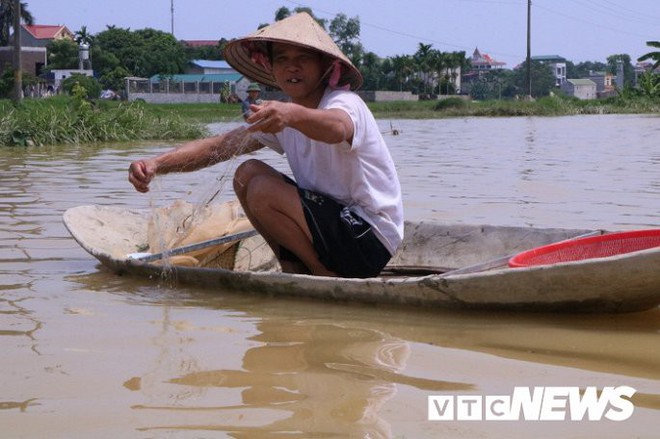 Ảnh: Nắng chang chang, dân Thủ đô vẫn chèo thuyền trong dòng nước ngập - Ảnh 14.