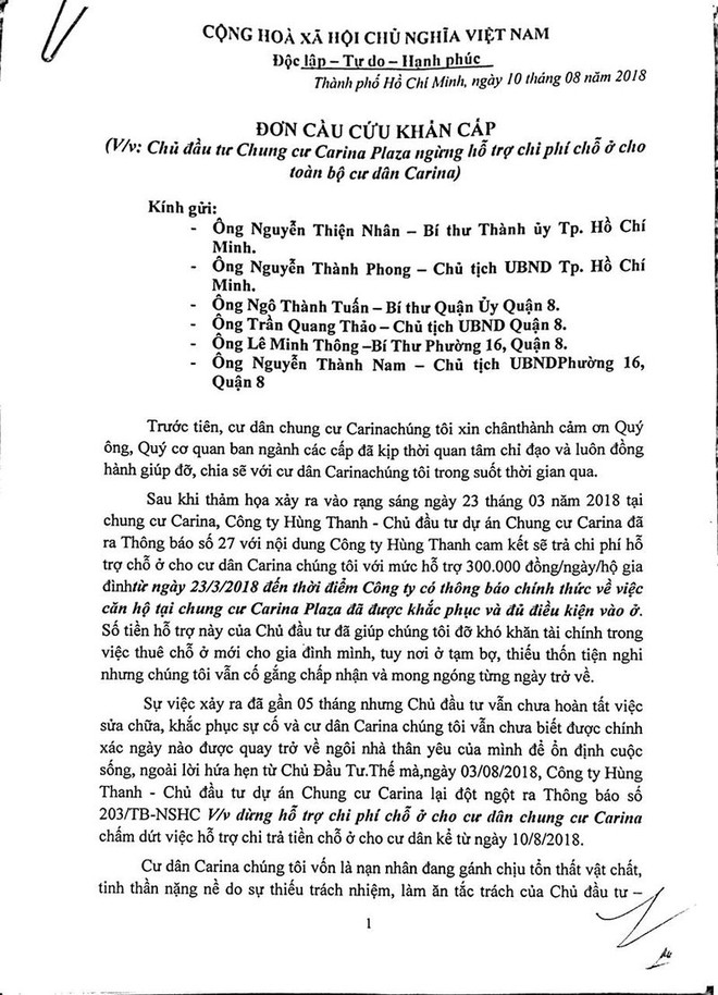 Cư dân Carina làm đơn cầu cứu Bí thư Nguyễn Thiện Nhân - Ảnh 2.