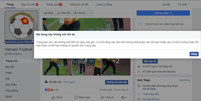 Trước trận Tứ kết, hai page lớn của bóng đá Việt Nam và ĐT U23 bốc hơi khỏi facebook - Ảnh 2.