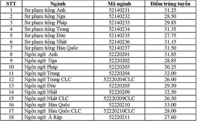 Điểm chuẩn cao nhất của ĐH Ngoại ngữ là 33 - Ảnh 1.