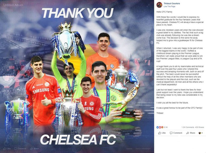 Găng tay vàng World Cup 2018 viết tâm thư xúc động tri ân Chelsea nhưng xóa bỏ ngay sau khi đăng lên - Ảnh 1.