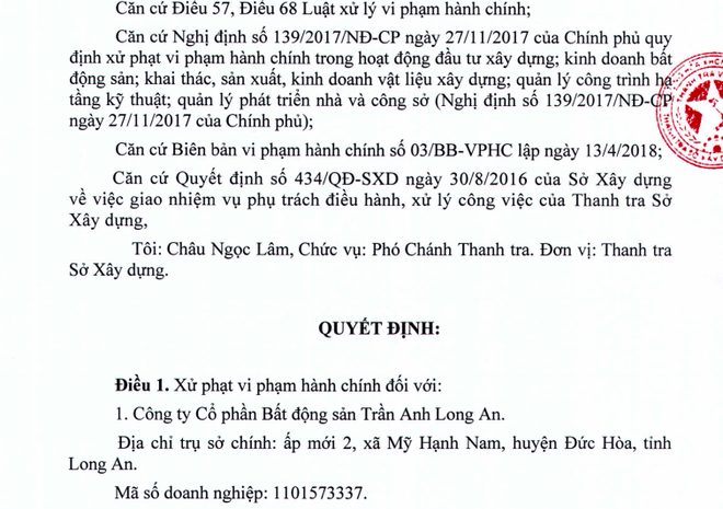 Phạt hàng loạt chủ đầu tư bất động sản tại Long An - Ảnh 1.