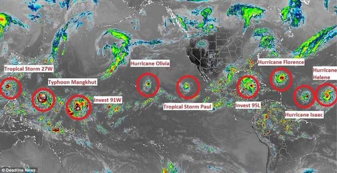 9 cơn bão cùng hoành hành Trái Đất: Siêu bão mạnh nhất có nguy cơ ảnh hưởng tới Việt Nam - Ảnh 1.