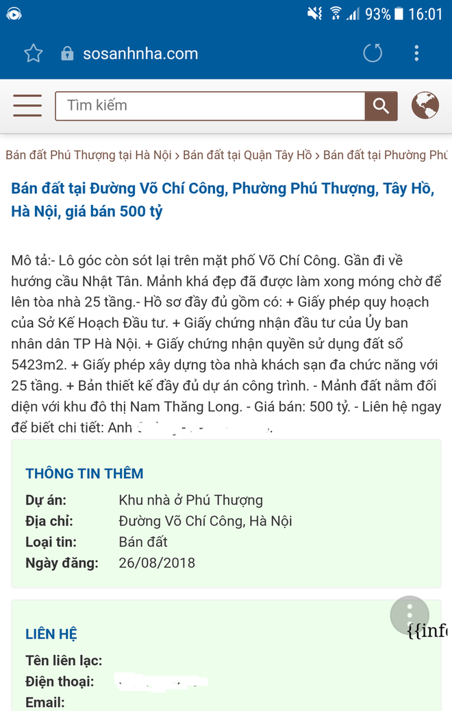 Hà Nội: Rao bán dự án khách sạn 5.400m2 tại đường Võ Chí Công với giá 500 tỷ - Ảnh 1.