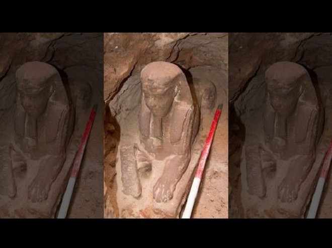 Tượng nhân sư tuyệt đẹp được phát hiện tại ngôi đền Ai Cập cổ đại - Ảnh 1.